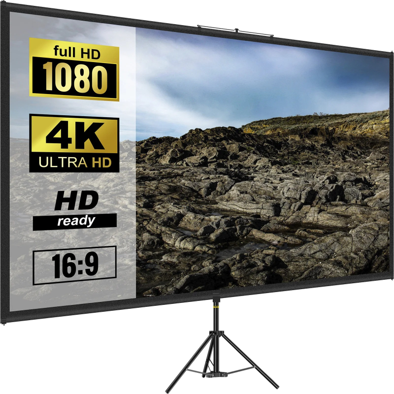 Home Cinema Portable - 100 İnç Tripodlu Projeksiyon Perdesi, Standlı